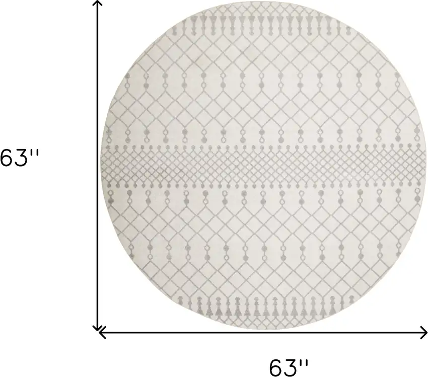 5' Gray And Ivory Moroccan Washable Round Rug Photo 3