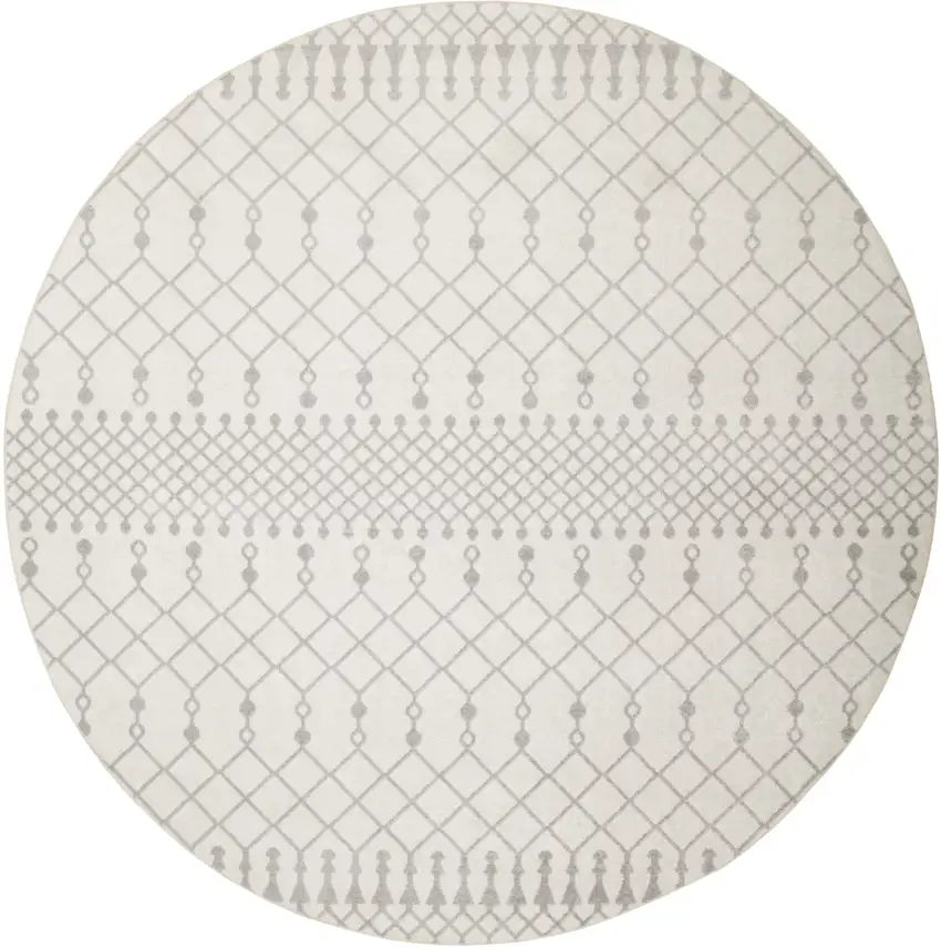 5' Gray And Ivory Moroccan Washable Round Rug Photo 3