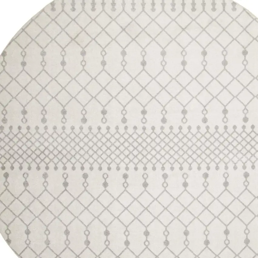 5' Gray And Ivory Moroccan Washable Round Rug Photo 4