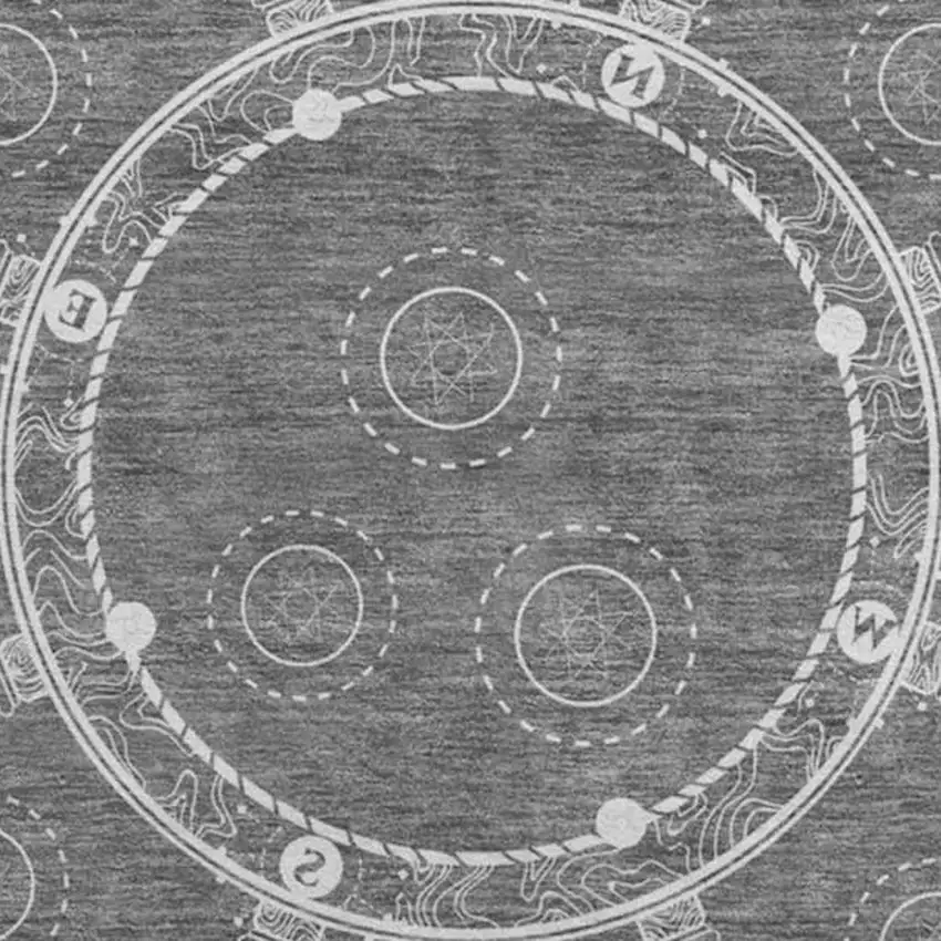 8' Gray And Ivory Nautical Washable Round Rug With UV Protection Photo 5