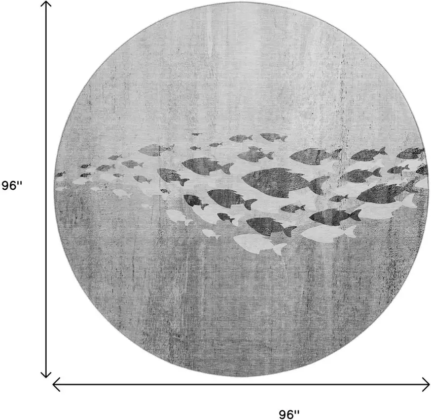 8' Gray And Ivory Nautical Washable Round Rug With UV Protection Photo 3