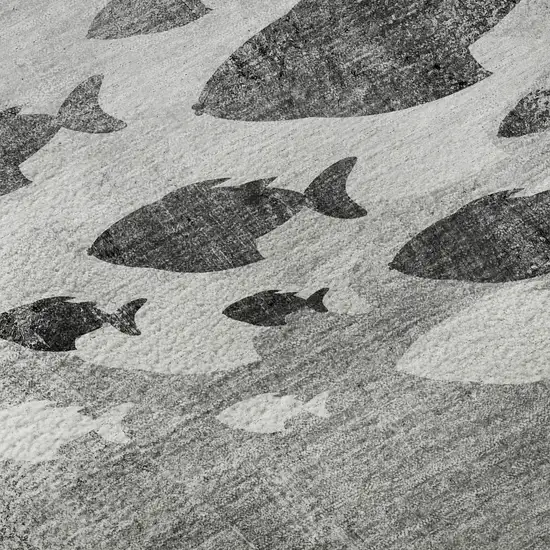 8' Gray And Ivory Nautical Washable Round Rug With UV Protection Photo 9