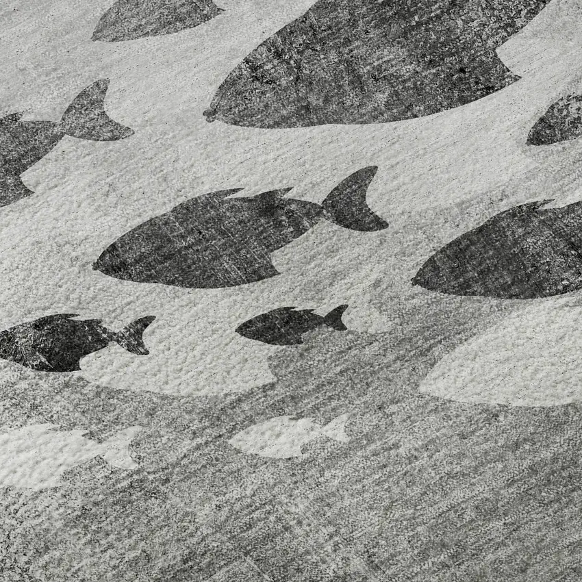 8' Gray And Ivory Nautical Washable Round Rug With UV Protection Photo 9