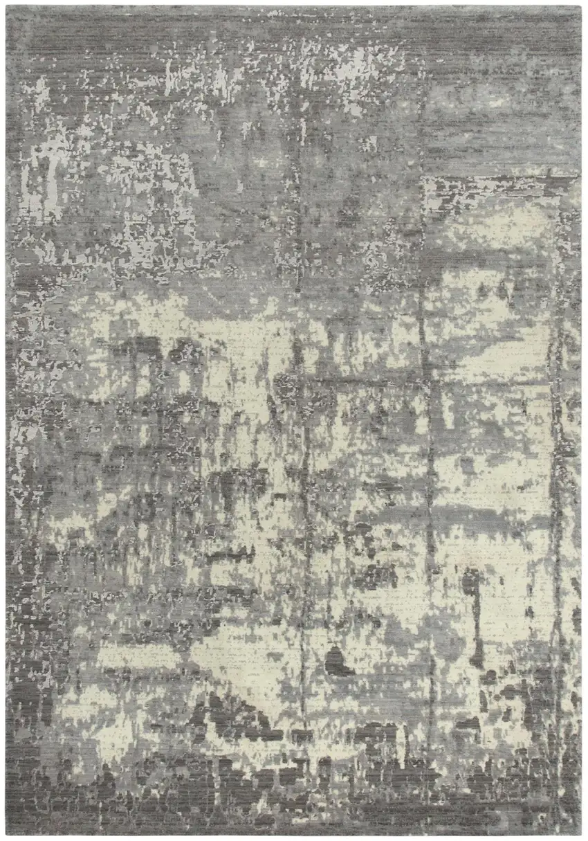 8' Gray And Ivory New Zealand Lambs Wool Abstract Hand Carved Handmade Area Rug Photo 2