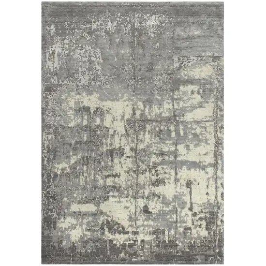 10' Gray And Ivory New Zealand Lambs Wool Abstract Hand Carved Handmade Area Rug Photo 2