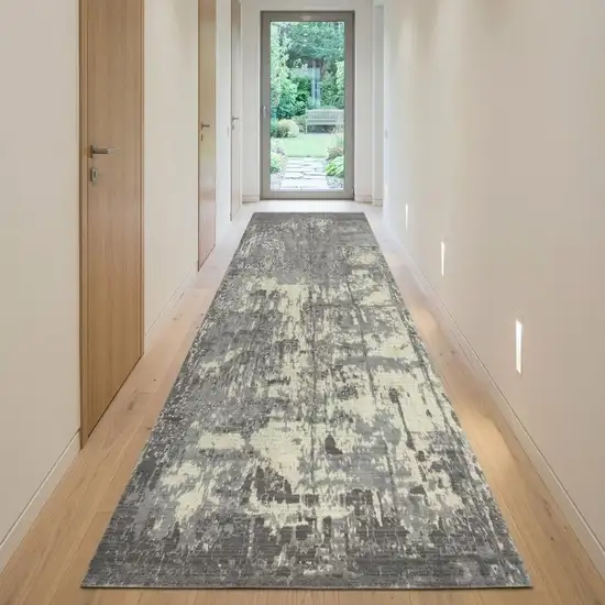 10' Gray And Ivory New Zealand Lambs Wool Abstract Hand Carved Handmade Area Rug Photo 1