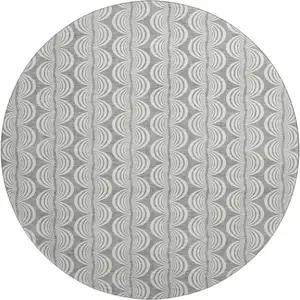 Photo of 8' Gray And Ivory Ogee Washable Round Rug With UV Protection