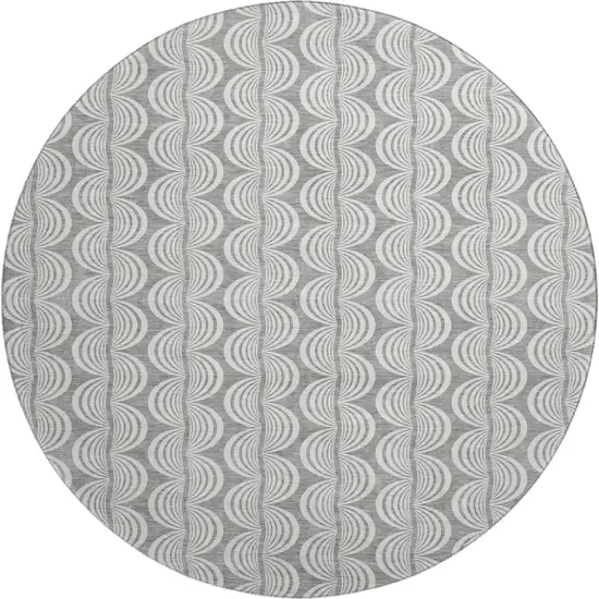 8' Gray And Ivory Ogee Washable Round Rug With UV Protection Photo 1