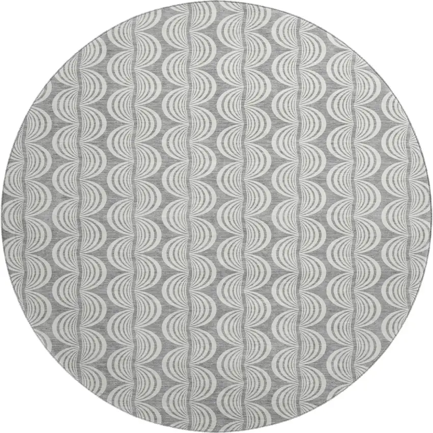 8' Gray And Ivory Ogee Washable Round Rug With UV Protection Photo 1