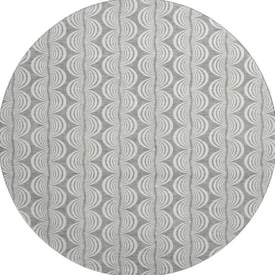 8' Gray And Ivory Ogee Washable Round Rug With UV Protection Photo 3