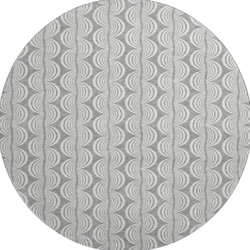 8' Gray And Ivory Ogee Washable Round Rug With UV Protection Photo 3