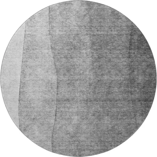 8' Gray And Ivory Ombre Washable Round Rug With UV Protection Photo 4