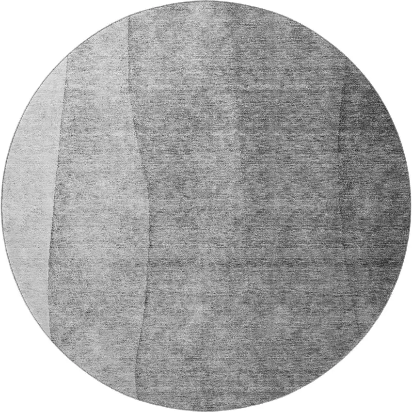 8' Gray And Ivory Ombre Washable Round Rug With UV Protection Photo 4