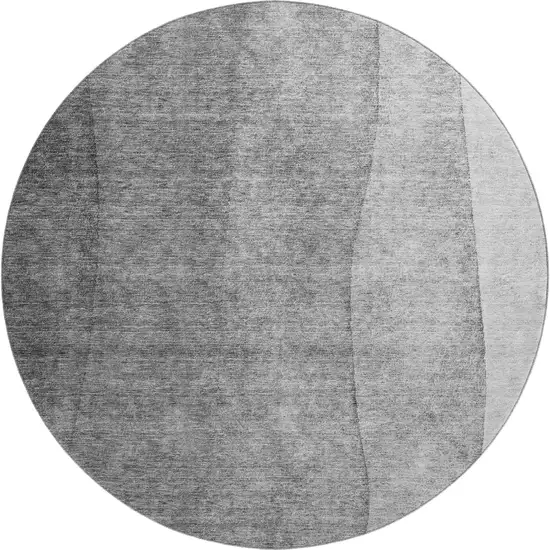 8' Gray And Ivory Ombre Washable Round Rug With UV Protection Photo 1