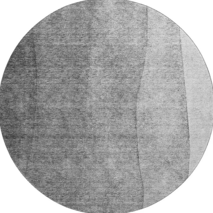 8' Gray And Ivory Ombre Washable Round Rug With UV Protection Photo 3