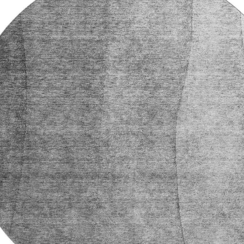 8' Gray And Ivory Ombre Washable Round Rug With UV Protection Photo 6