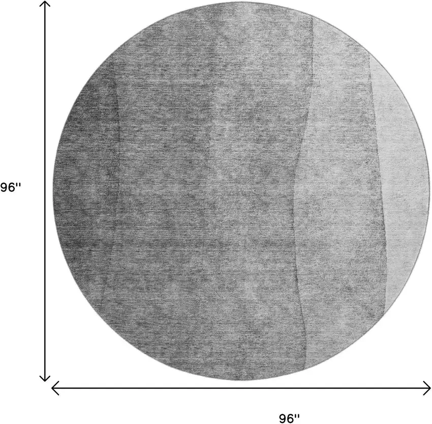 8' Gray And Ivory Ombre Washable Round Rug With UV Protection Photo 3
