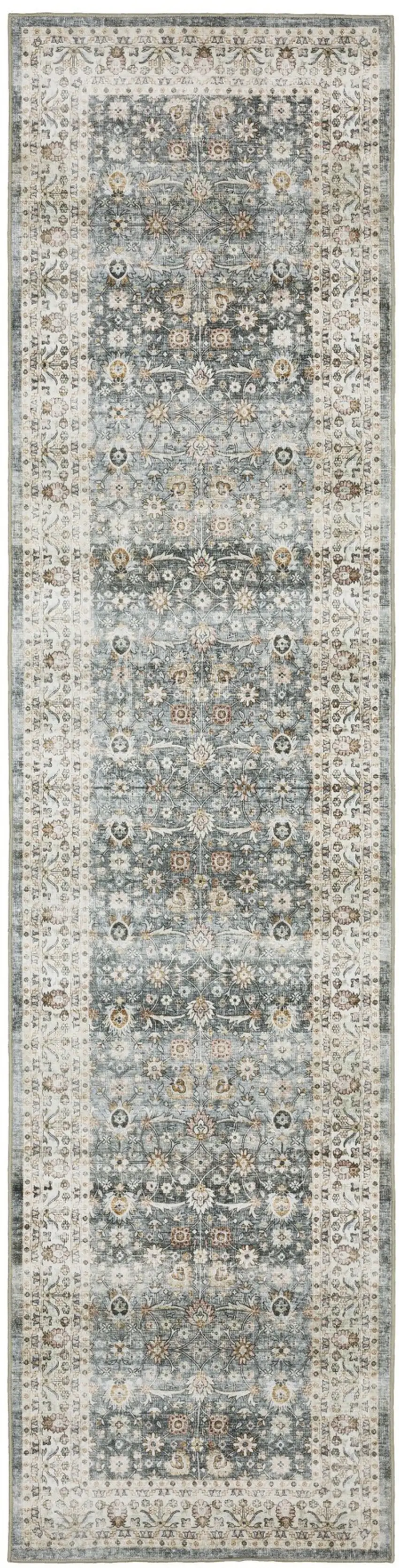 8' Gray And Ivory Oriental Distressed Runner Rug Photo 2