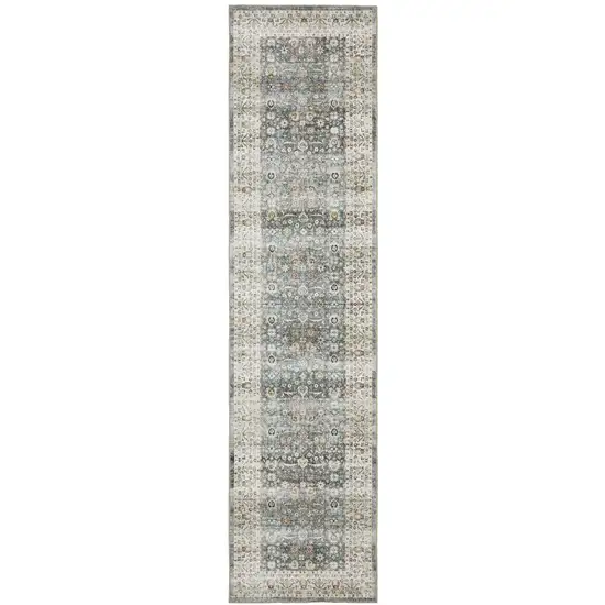 8' Gray And Ivory Oriental Distressed Runner Rug Photo 2