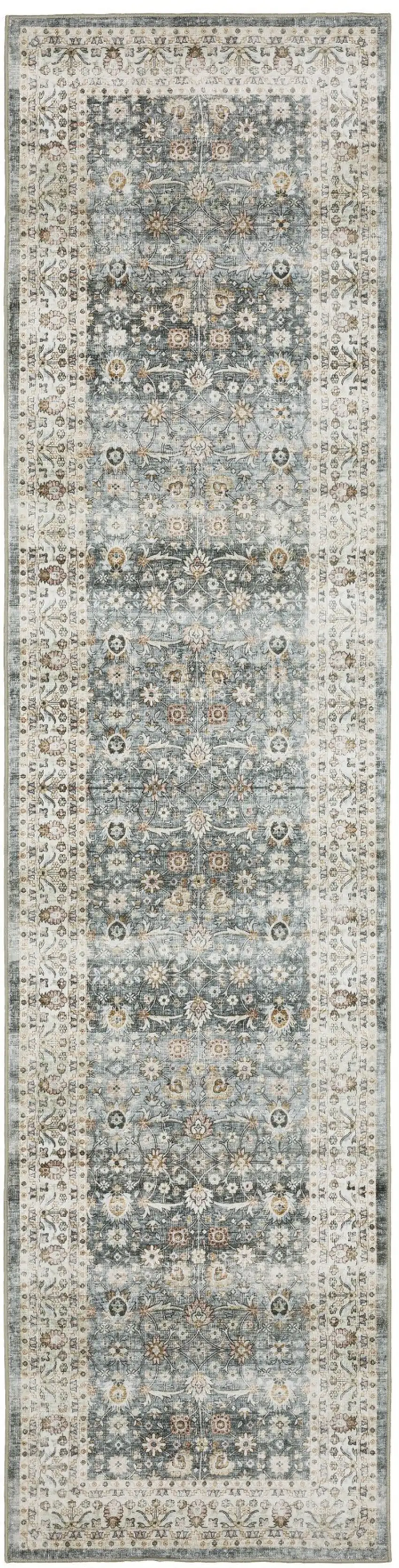 8' Gray And Ivory Oriental Distressed Runner Rug Photo 5