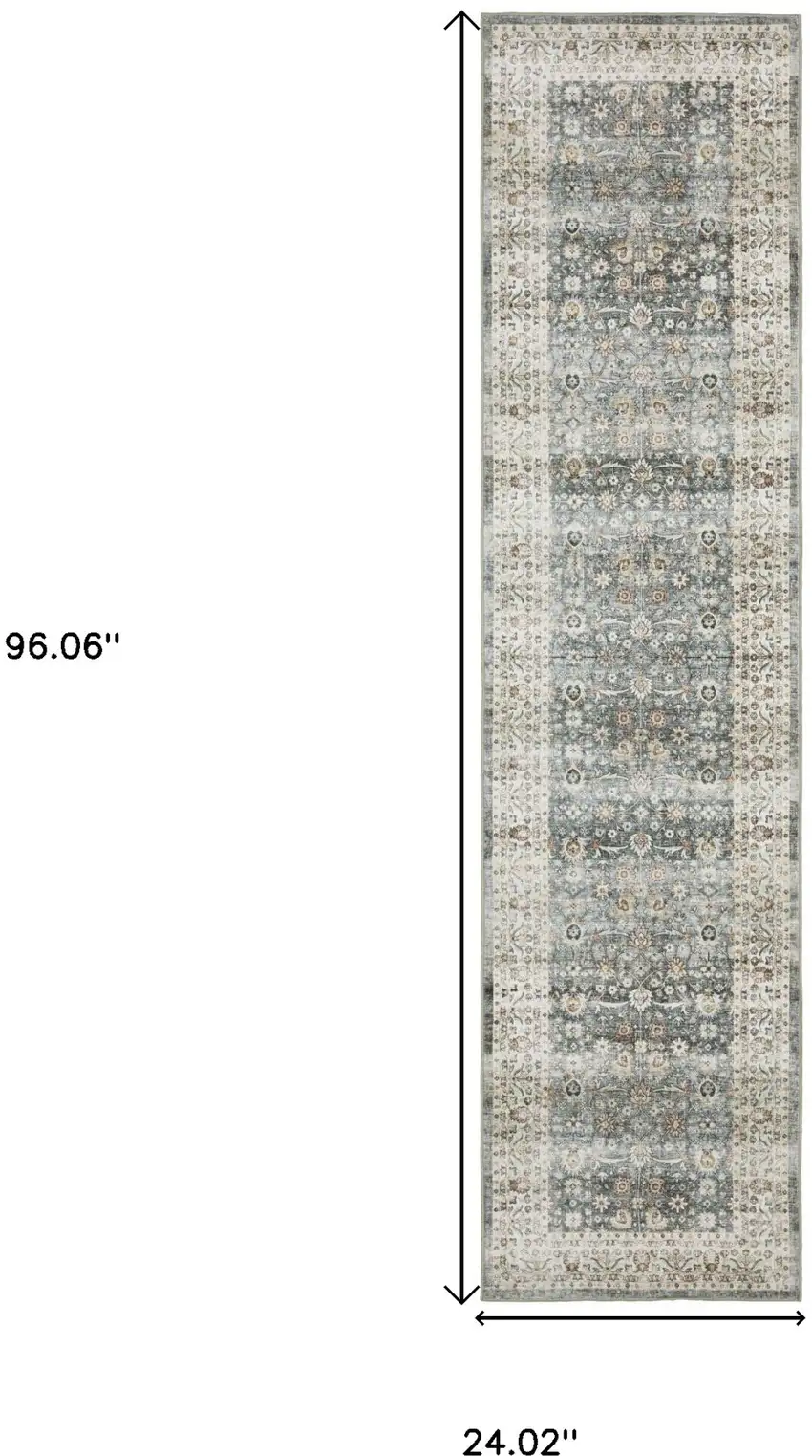 8' Gray And Ivory Oriental Distressed Runner Rug Photo 3
