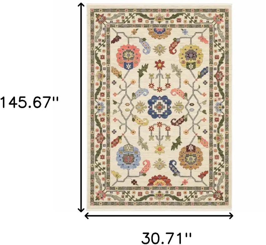 12' Gray And Ivory Oriental Power Loom Runner Rug With Fringe Photo 7