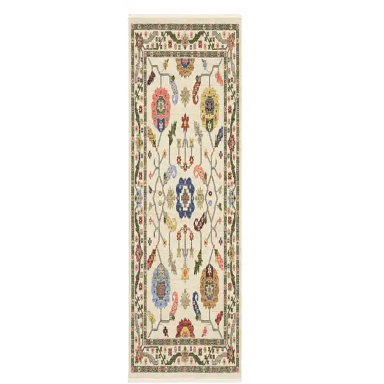12' Ivory Gray And Red Oriental Runner Rug Photo 2