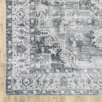 Photo of 8' Gray And Ivory Oriental Printed Non Skid Runner Rug