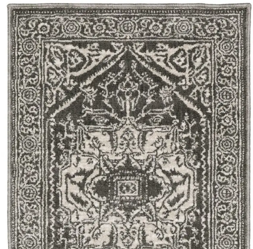 8' Gray And Ivory Oriental Runner Rug Photo 6