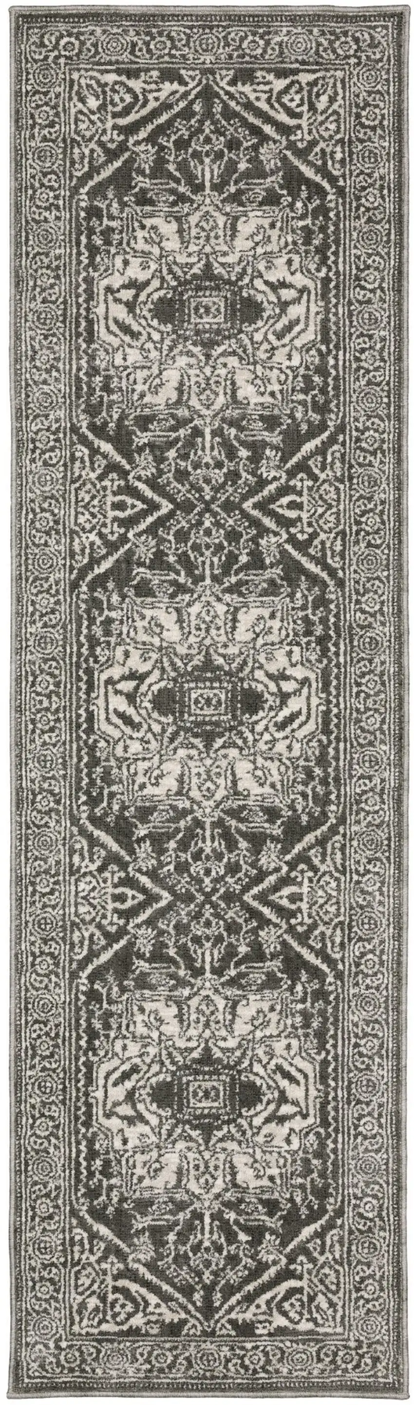 8' Gray And Ivory Oriental Runner Rug Photo 2