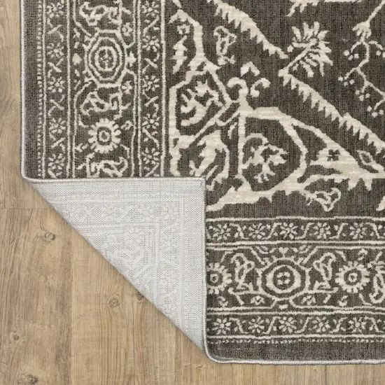 8' Gray And Ivory Oriental Runner Rug Photo 9