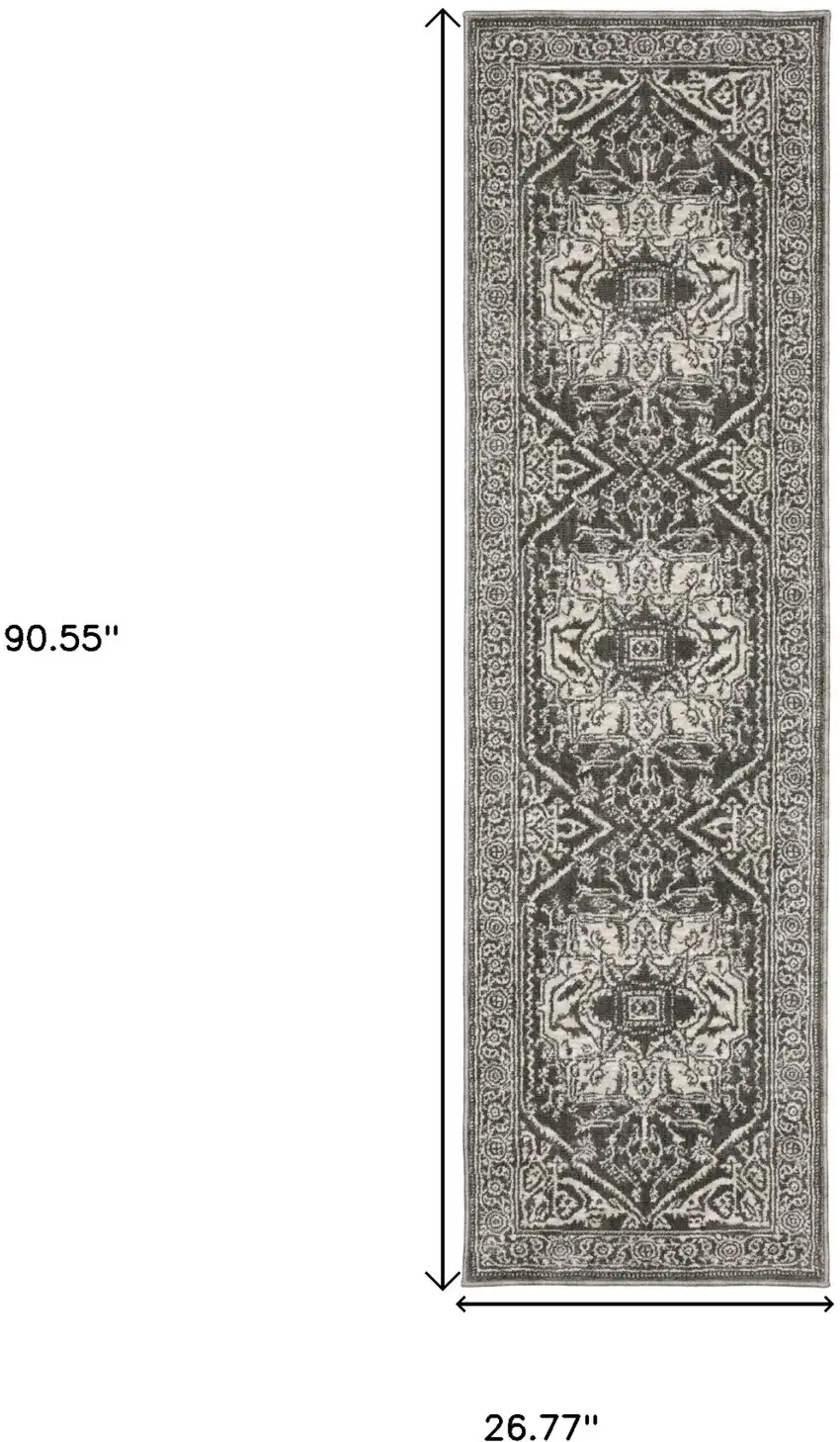 8' Gray And Ivory Oriental Runner Rug Photo 3