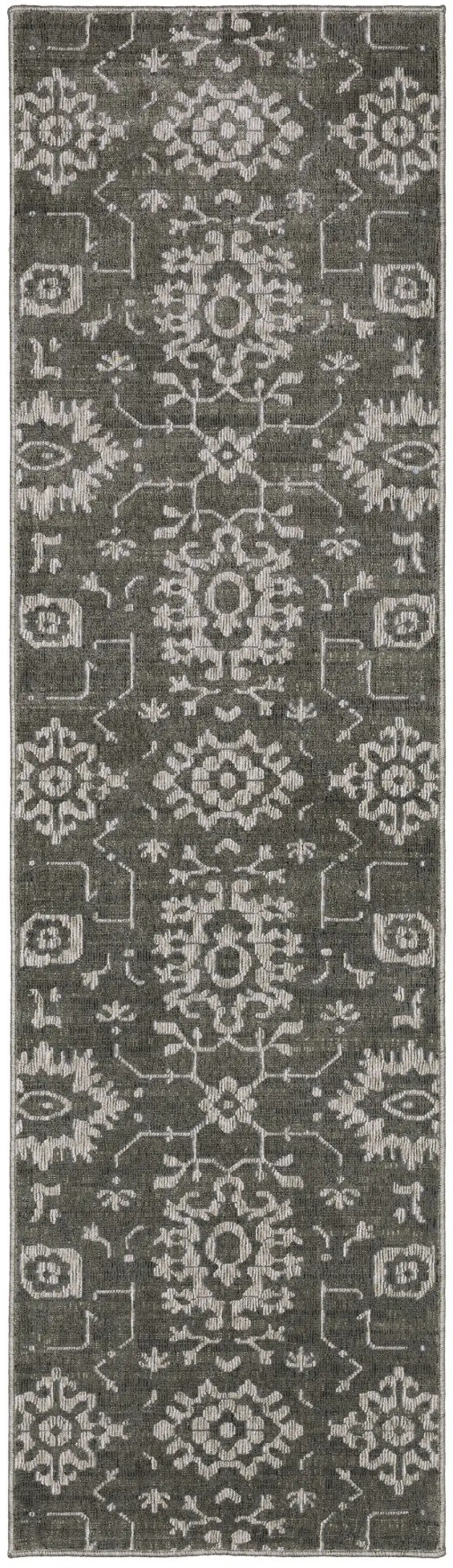 8' Gray And Ivory Oriental Runner Rug Photo 2