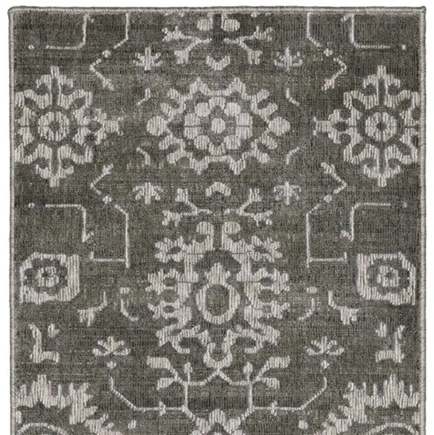 8' Gray And Ivory Oriental Runner Rug Photo 4