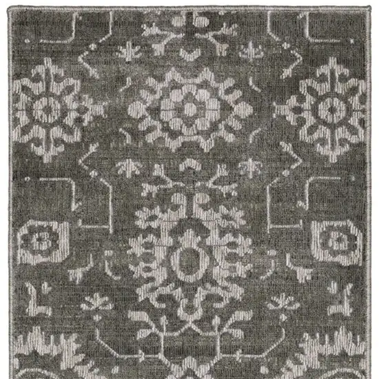 8' Gray And Ivory Oriental Runner Rug Photo 4