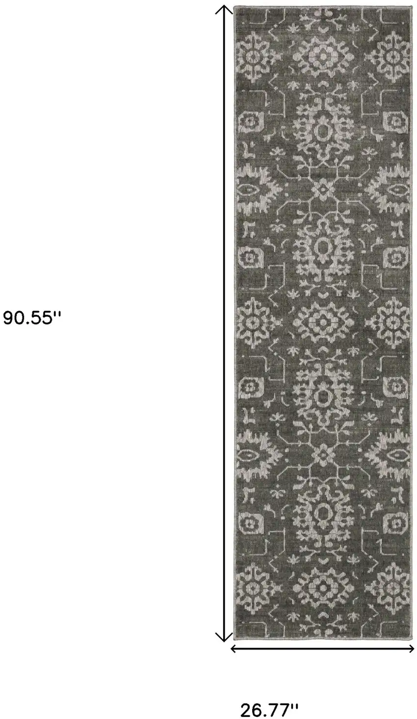 8' Gray And Ivory Oriental Runner Rug Photo 3