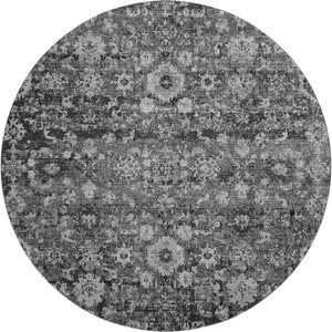 Photo of 8' Gray And Ivory Oriental Washable Round Rug With UV Protection