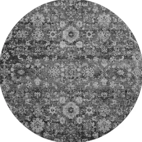 8' Gray And Ivory Oriental Washable Round Rug With UV Protection Photo 3