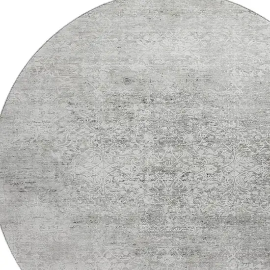 8' Gray And Ivory Oriental Washable Round Rug With UV Protection Photo 2