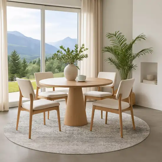 8' Gray And Ivory Oriental Washable Round Rug With UV Protection Photo 4