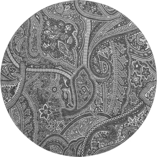 8' Gray And Ivory Paisley Washable Round Rug With UV Protection Photo 1