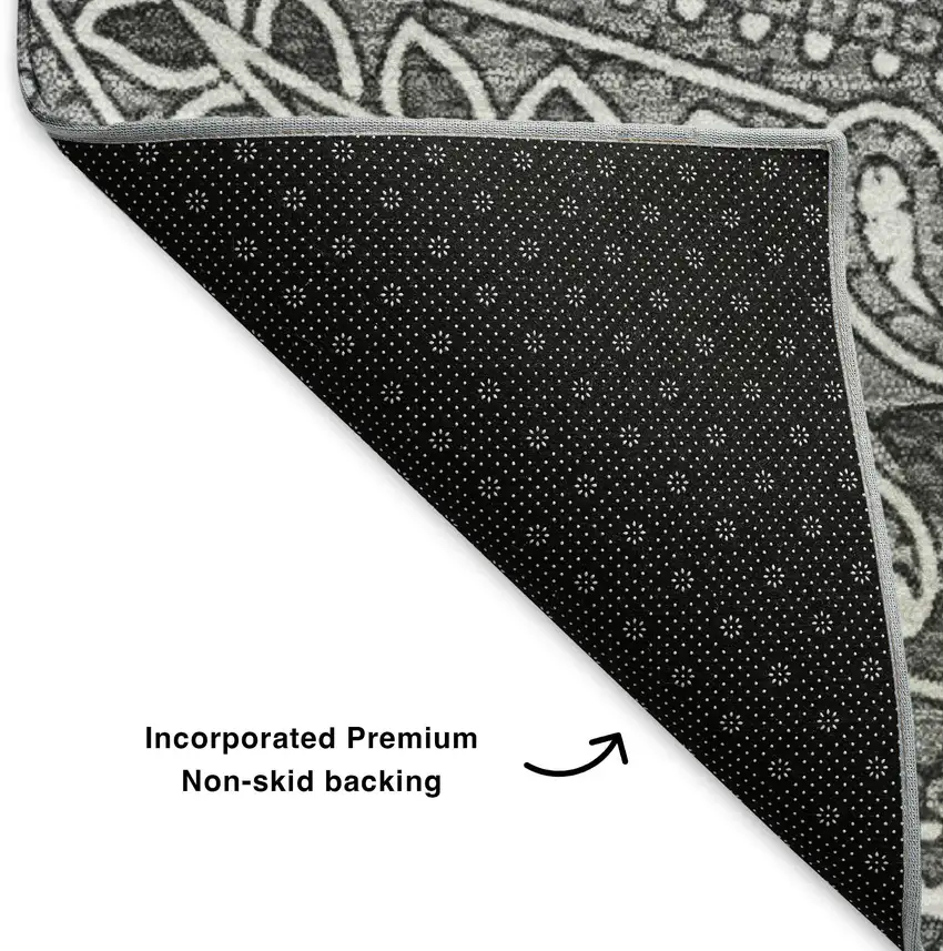 8' Gray And Ivory Paisley Washable Round Rug With UV Protection Photo 6