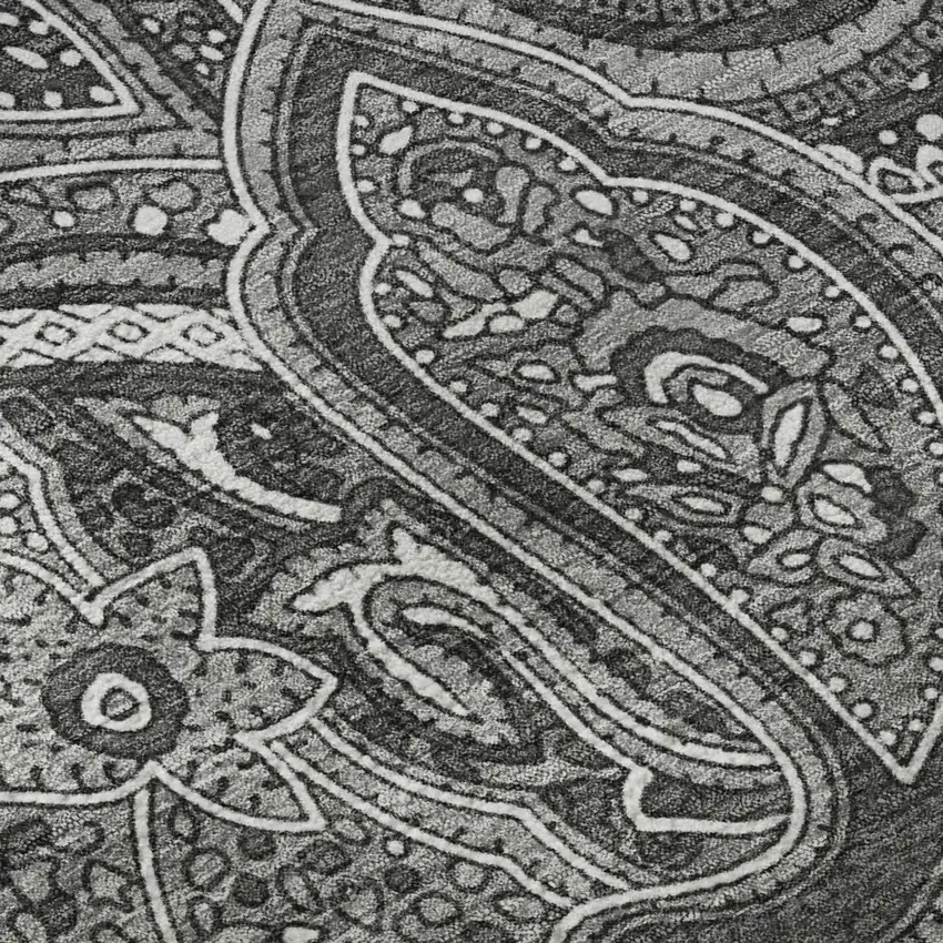 8' Gray And Ivory Paisley Washable Round Rug With UV Protection Photo 9