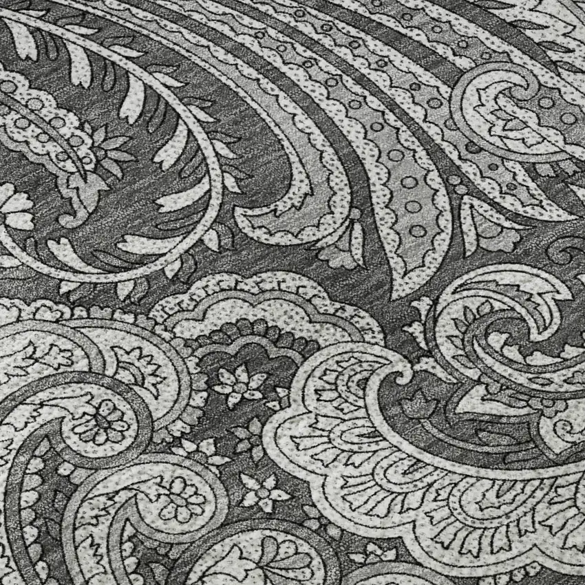 8' Gray And Ivory Paisley Washable Round Rug With UV Protection Photo 8