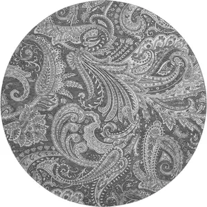 Photo of 8' Gray And Ivory Paisley Washable Round Rug With UV Protection