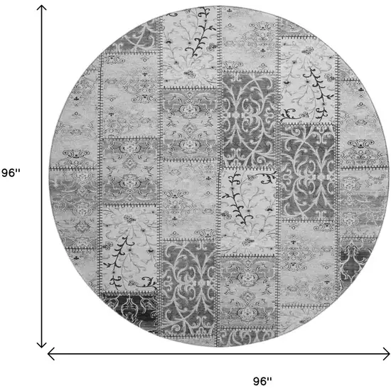8' Gray And Ivory Patchwork Distressed Washable Round Rug With UV Protection Photo 9