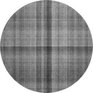 Photo of 8' Gray And Ivory Plaid Washable Round Rug With UV Protection