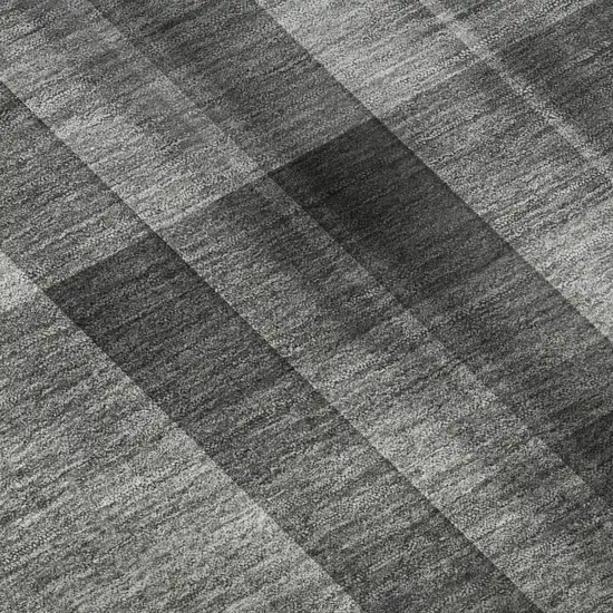 8' Gray And Ivory Plaid Washable Round Rug With UV Protection Photo 9