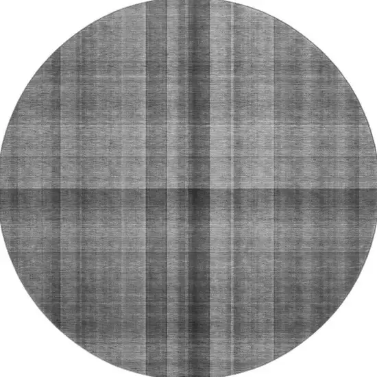 8' Gray And Ivory Plaid Washable Round Rug With UV Protection Photo 4