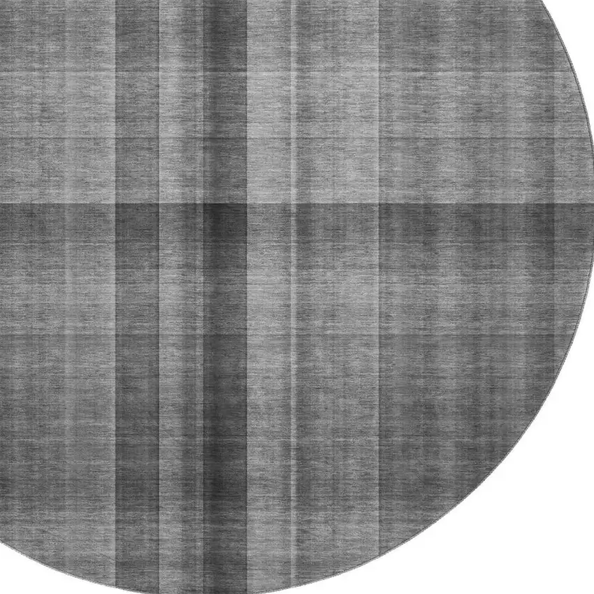 8' Gray And Ivory Plaid Washable Round Rug With UV Protection Photo 3